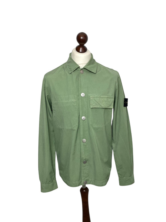 Stone Island Green Cupro Cotton Twill Overshirt - Medium