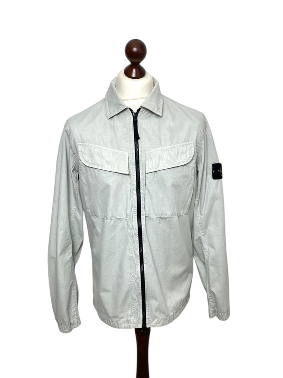 Stone Island Light Grey Double Pocket Cotton Overshirt - Medium