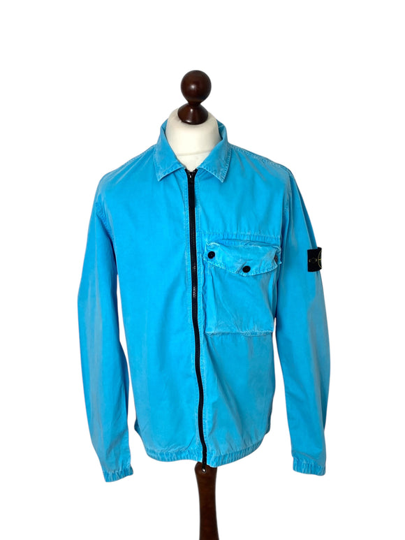 Stone Island Turquoise Garment Dyed Cotton Overshirt - Large