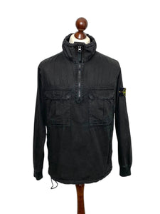 Stone Island Black Garment Dyed 1/2 Zip Smock - Small