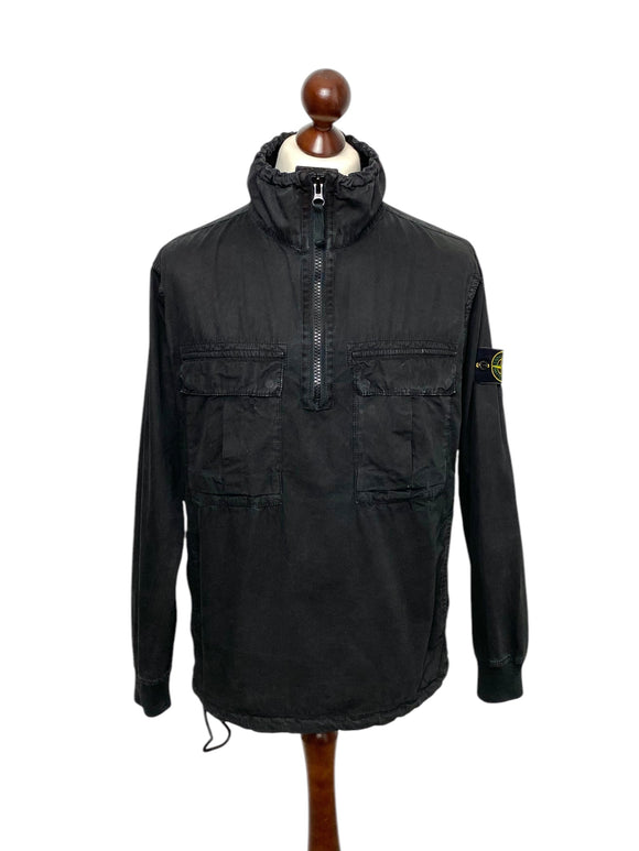 Stone Island Black Garment Dyed 1/2 Zip Smock - Small