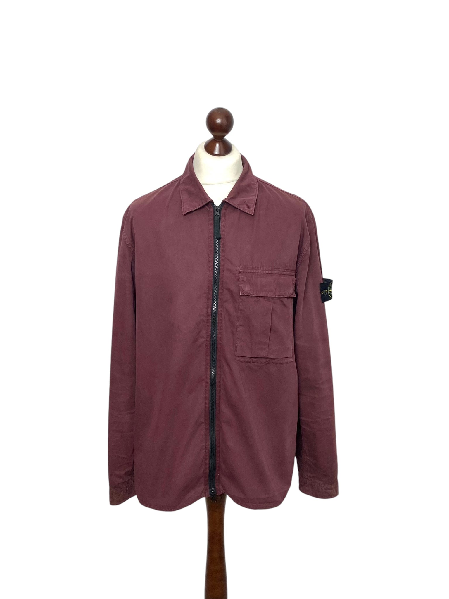 Stone Island Burgundy Garment Dyed Cotton Overshirt XL Wooden Hanger Clothing